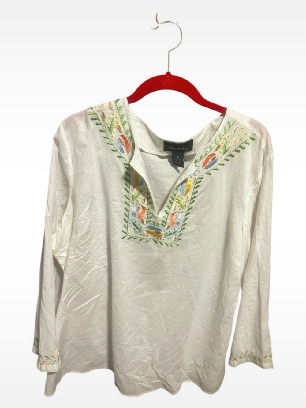 Denim&Co White Embroidered V-Neck Tunic 100% Cotton